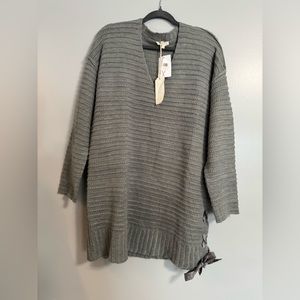 Mystree V-Neck Side Tie Tunic Sweater